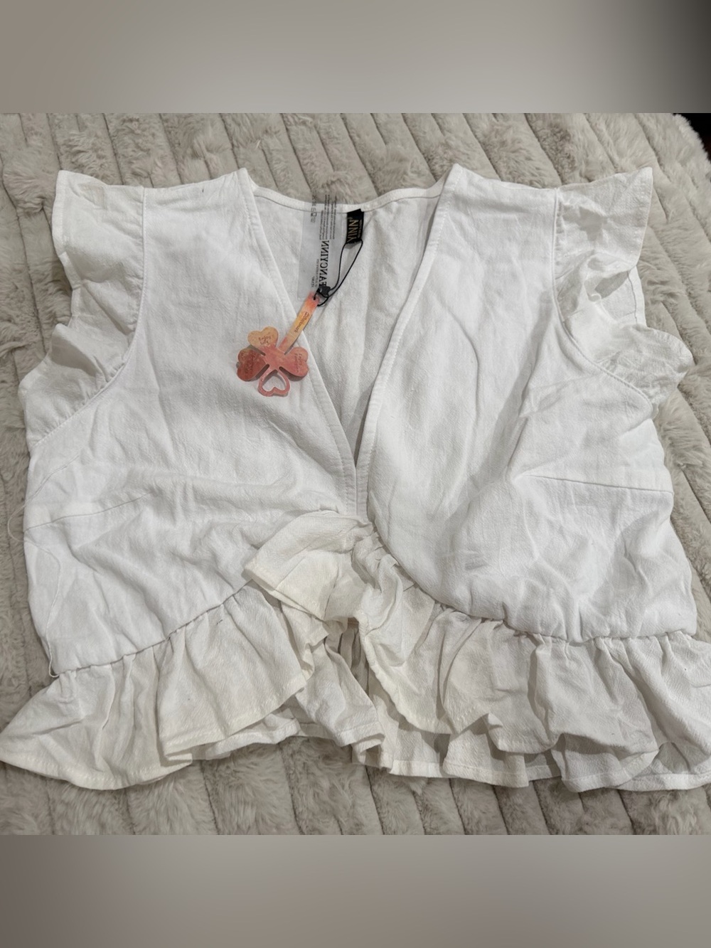 White Ruffle Tie-Front Top - Picture 2 of 5